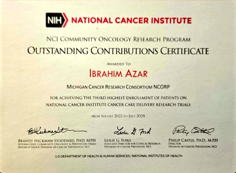 Ibrahim Azar awarded for outstanding contributions in Cancer Care Delivery Trials