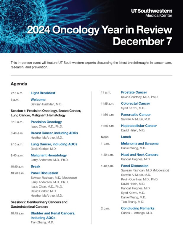 Registration open for the UTSW Simmons Cancer Center's 2024 Oncology Year in Review