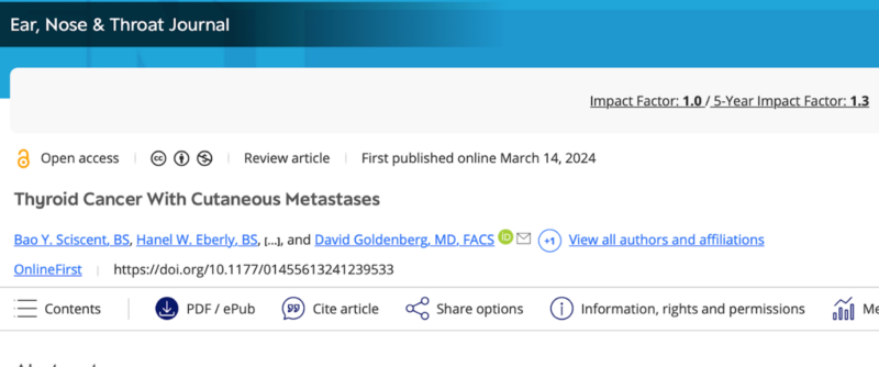 Paper Alert! Cutaneous Metastases in Thyroid Cancer: A Comprehensive Review of 136 Cases