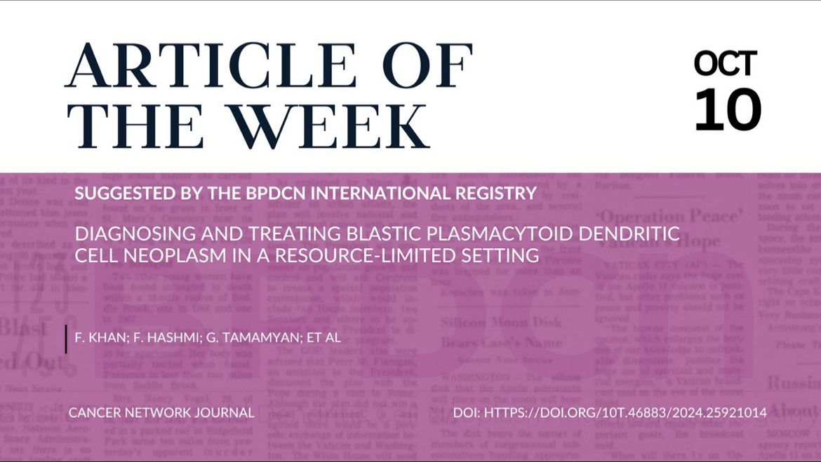 Article of the Week, Suggested by the BPDCN International Registry