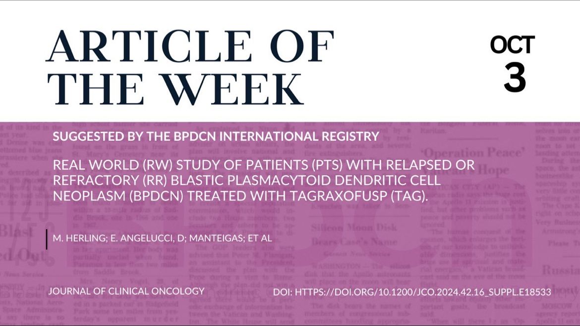 Article of the Week, Suggested by the BPDCN International Registry