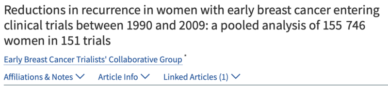 Elisa Agostinetto: EBCTCG analysis showing a major in recurrence rates for breast cancer clinical trials between 1990-2009