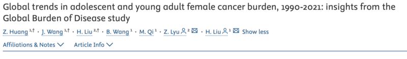 Adolescent and young adult female cancer burden from 1990 to 2021