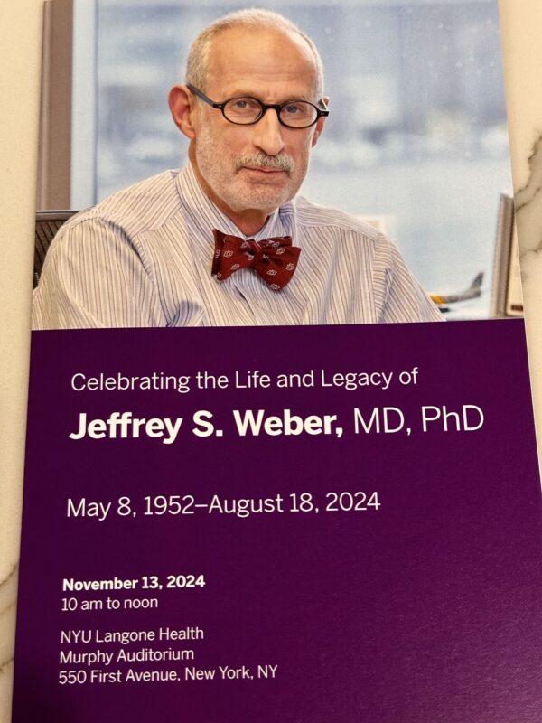 Bernard A. Fox: Speaking at Nyulangone Medical Center at the celebration of the life and legacy of Jeffrey S. Weber