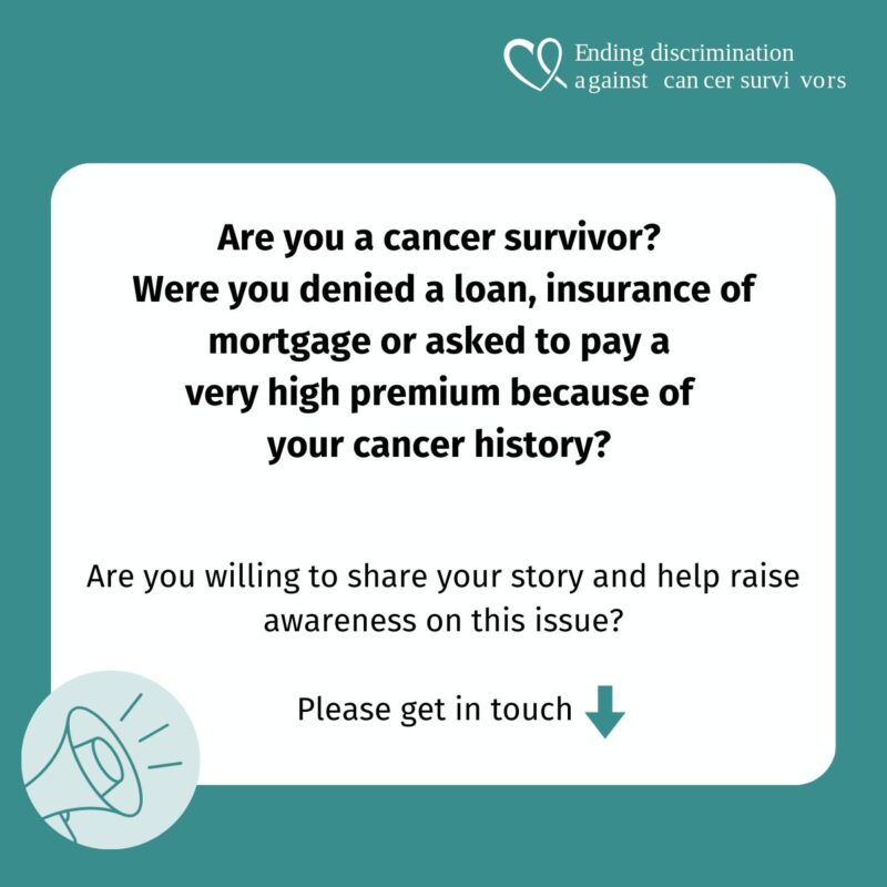 Françoise Meunier: I am collecting testimonials from cancer survivors with a personal story related to financial discrimination