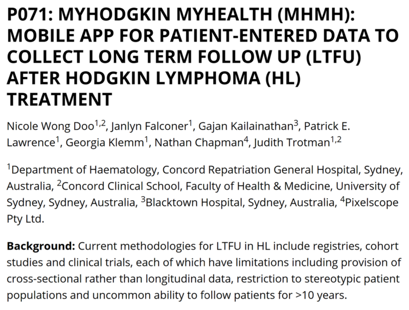 Ajay Major: Collect long-term follow-up data in survivors of Hodgkin lymphoma with the MyHodgkin MyHealth app