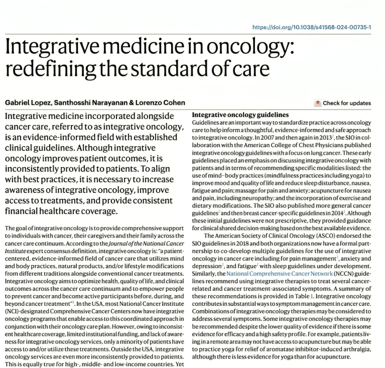 Integrative Medicine in Oncology: Redefining the Standard of Care - Society for Integrative Oncology