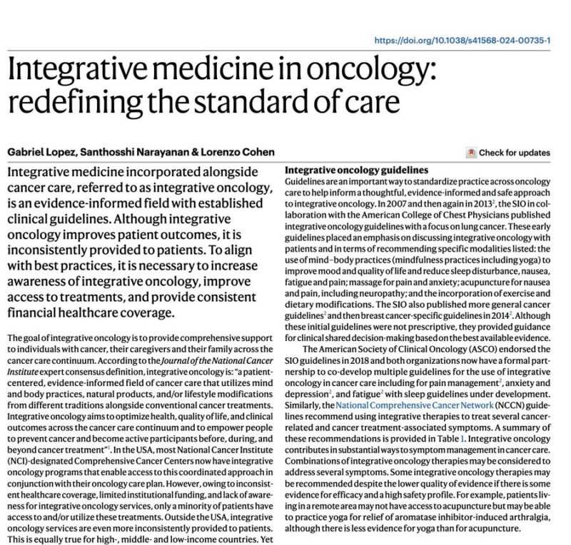 Timely editorial on Integrative Medicine in Oncology