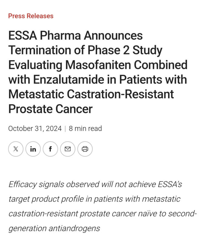 Sabine D. Brookman-May: ESSA terminates Phase 2 trial