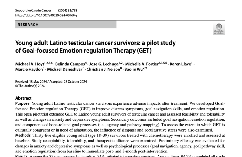 Young adult Latino testicular cancer survivors: a pilot study of GET