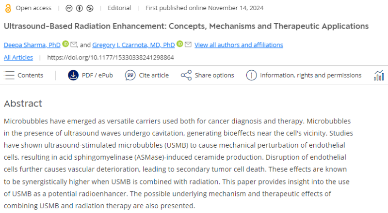 Ultrasound-stimulated microbubbles as a radioenhancer in radiation treatment - Technology in Cancer Research and Treatment