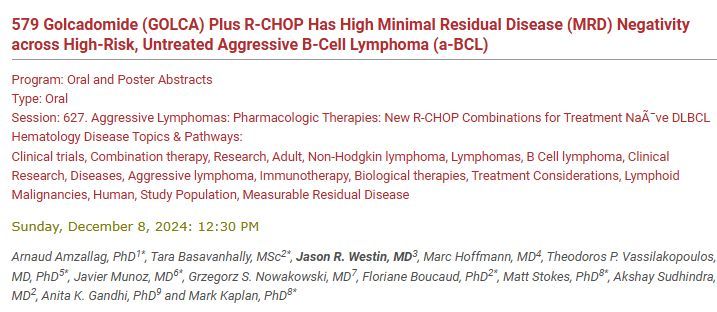 Ajay Major: Golcadomide and R-CHOP as first line for LBCL by Arnaud Amzallag et al.