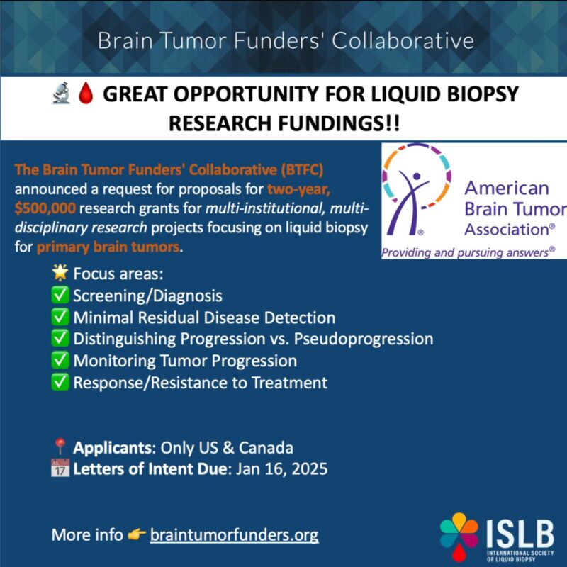 Exciting Opportunity for Liquid Biopsy Research by the Brain Tumor Funders Collaborative - International Society of Liquid Biopsy