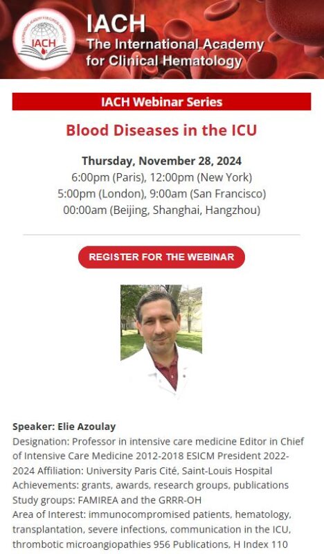 IACH's upcoming Webinar on Blood Diseases in the ICU