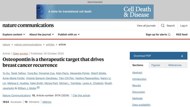 Osteopontin as a therapeutic target in Breast Cancer recurrence