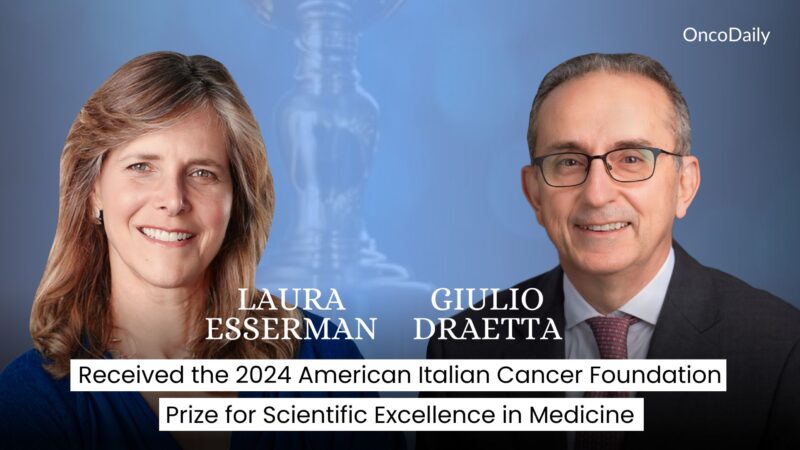 Giulio Draetta and Laura Esserman recieved the 2024 American Italian Cancer Foundation Prize for Scientific Excellence in Medicine