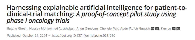 Rafeh Naqash: A proof-of-concept study at the intersection of Machine learning and phase 1 trial-to -patient matching!