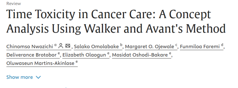 Chinomso Nwozichi: Our latest paper on time toxicity in cancer care