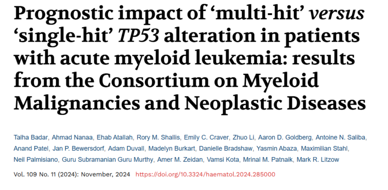 Talha Badar: Prognostic impact of ‘multi-hit’ versus ‘single-hit’ TP53 alteration in patients with AML