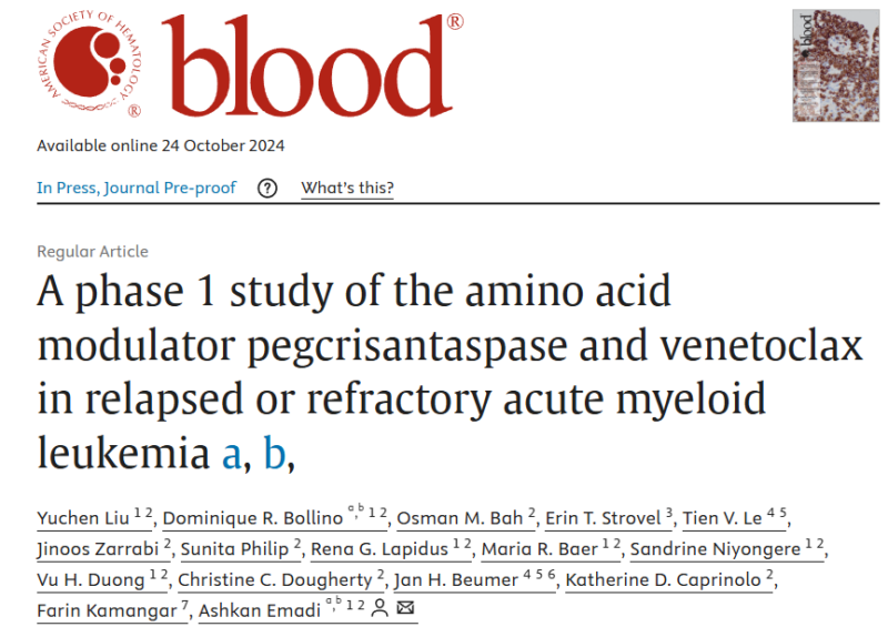 Venetoclax and Pegcrisantaspase for Relapsed or Refractory Acute Myeloid Leukemia