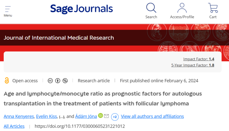 Paper Alert! Age and lymphocyte/monocyte ratio as prognostic factors for autologous transplantation in the treatment of patients with follicular lymphoma