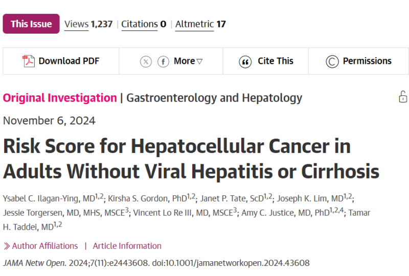 Risk Score for HCC in patients without Viral Hepatitis or Cirrhosis