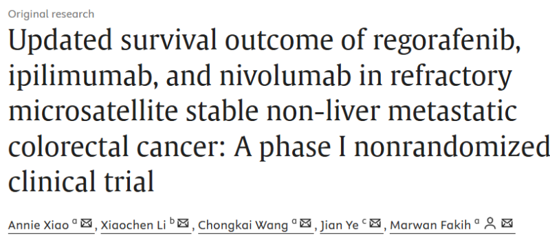 Updated survival outcome of regorafenib, ipilimumab, and nivolumab in refractory MSS metastatic colorectal cancer