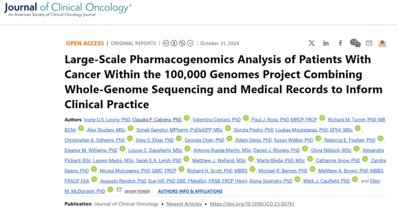 Reporting pharmacogenetic variants and cancer WGS data could guide safer prescribing