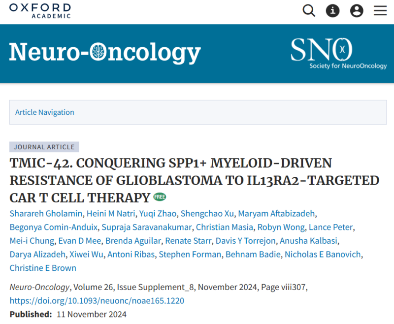 Sharareh Gholamin: Thrilled to announce that our abstract has been accepted for the 2024 Basic Science Award at SNO2024