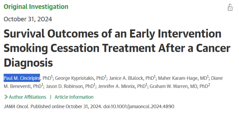 Survival Outcomes of an Early Smoking Cessation Treatment After a Cancer Diagnosis