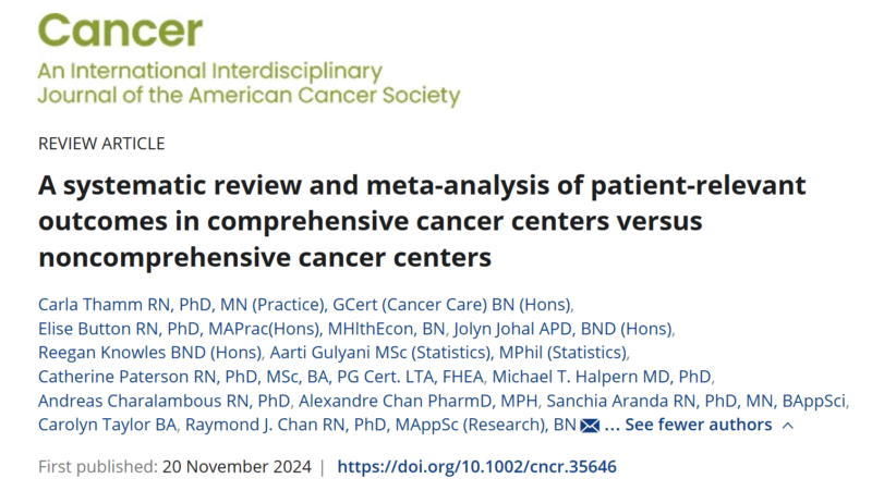 Raymond Chan: Patient-relevant outcomes in comprehensive cancer centers vs noncomprehensive cancer centers