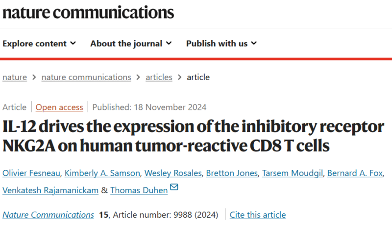 Thomas Duhen: IL-12 drives the expression of NKG2A on human tumor-reactive CD8 T cells