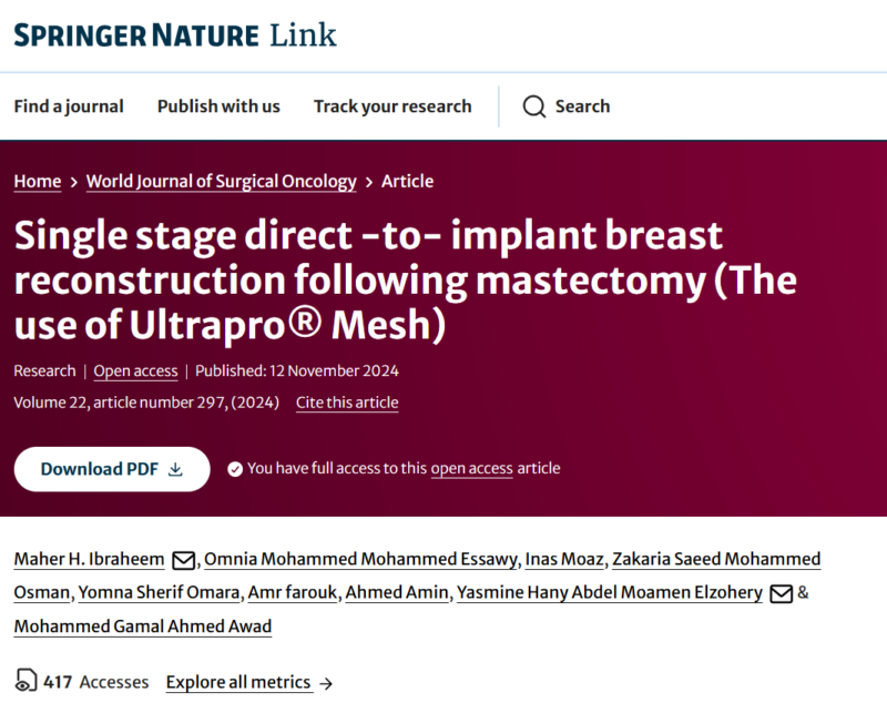 Single stage direct -to- implant breast reconstruction following mastectomy - Maher Hassan