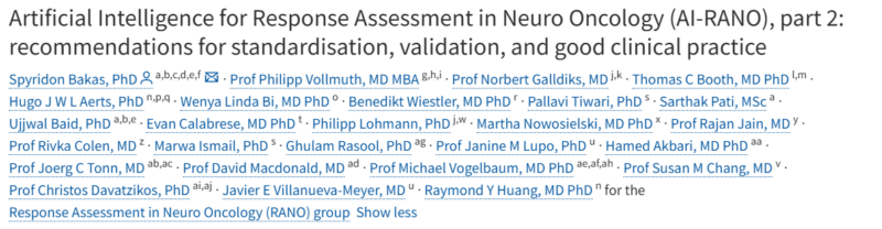 A 2 part update on AI-RANO published on The Lancet Oncology