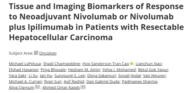 Michael LaPelusa: Tissue and imaging biomarkers of response to neoadjuvant IO in patients with resectable HCC