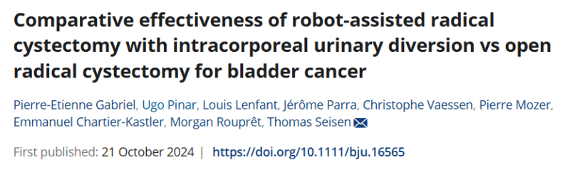 Robot-assisted radical cystectomy vs open radical cystectomy for bladder cancer