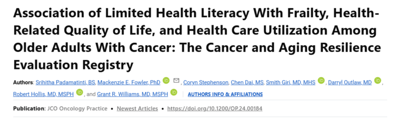 Association of Limited Health Literacy Among Older Adults With Cancer