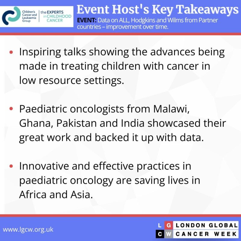 London Global Cancer Week - Data on ALL, Hodgkin’s, and Wilms from Partner Countries – Improvement Over Time