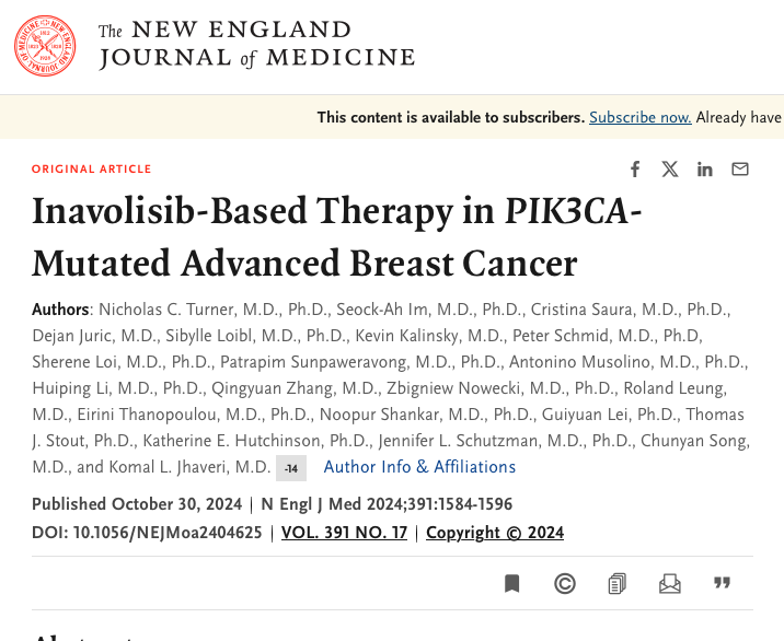 Adding Inavolisib to Fulvestrant and Palbociclib in first line for patients with PIK3CA-Mutation