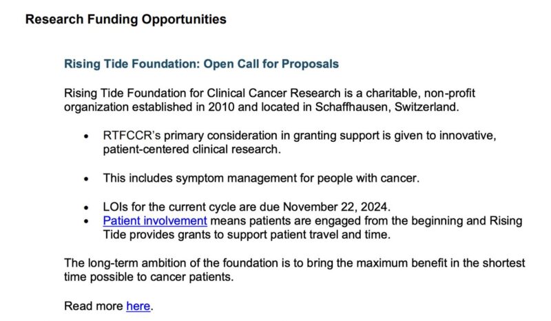 Rising Tide Foundation and Gateway for Cancer Research are offering grants to support clinical cancer research