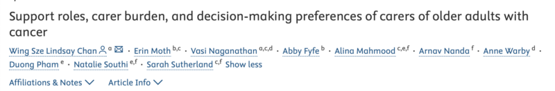 Journal of Geriatric Oncology - Decision-making preferences of carers of older adults with cancer