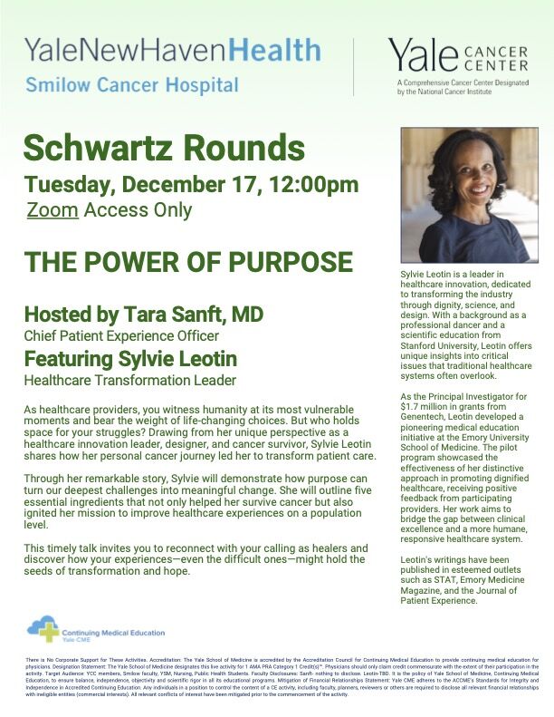 Sylvie Leotin will give a Grand Rounds lecture at the Yale Cancer Center