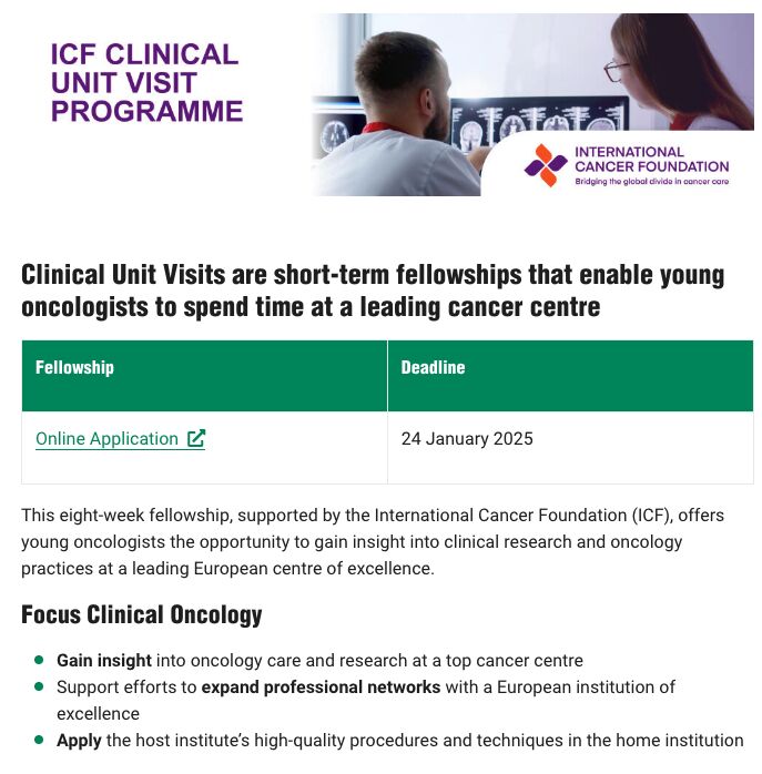 Jonathan Lim: Applications open for ICF-ESMO Clinical Unit Visit Fellowship