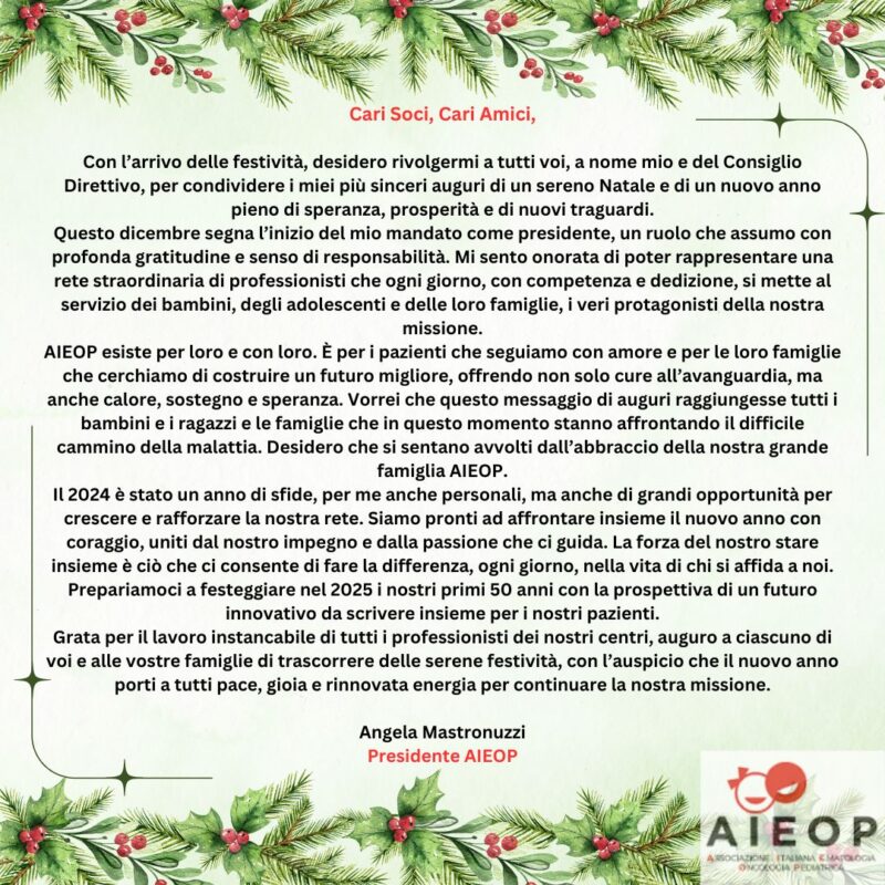 Holiday message from AIEOP President Angela Mastronuzzi