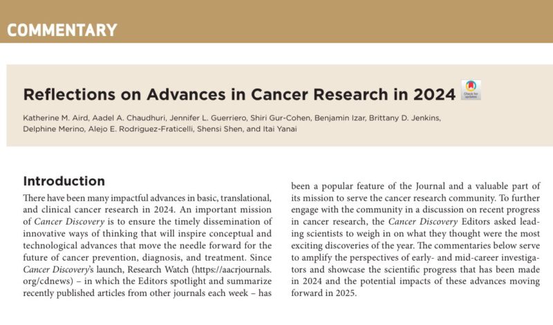 Itai Yanai: Reflections on Advances in Cancer Research in 2024