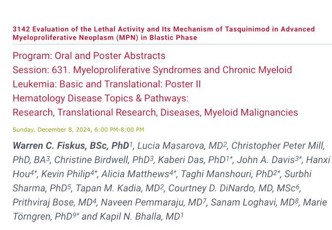 Naveen Pemmaraju: Pre-clinical Investigation of Tasquinimod for AML Following Myeloproliferative Neoplasm