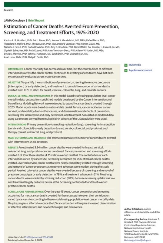 Estimation of cancer deaths averted from Prevention, Screening and Treatment Efforts