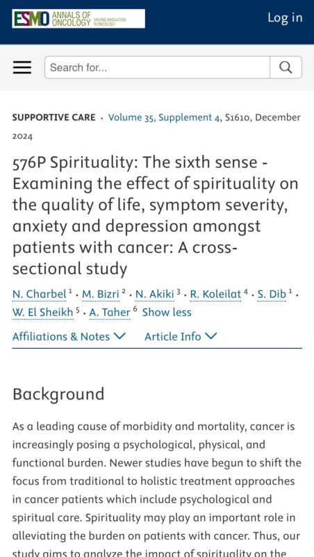 Nicole Charbel: Examining the effect of spirituality on the quality of life amongst patients with Cancer