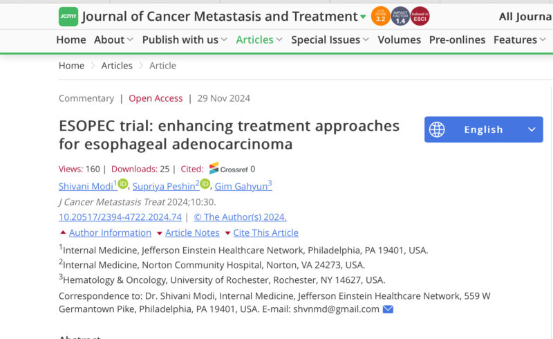 Shivani Modi: Findings from the ESOPEC trial for enhanced treatment approaches in esophageal adenocarcinoma