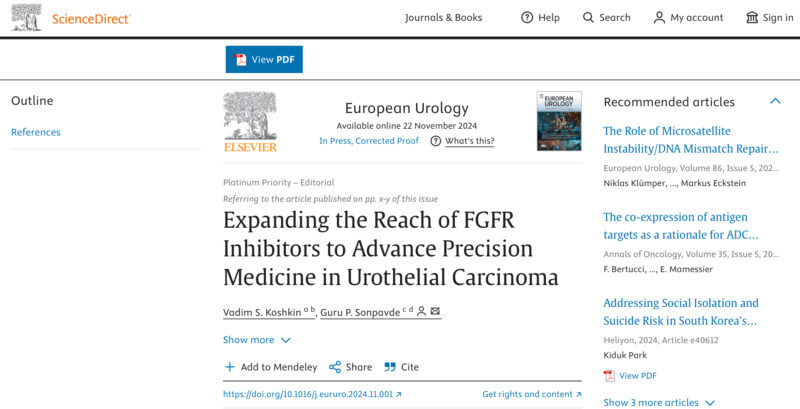 Vadim Koshkin: Our recent editorial on the critical role of FGFR inhibitors in Bladder Cancer